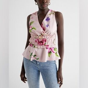 🌸 Express Floral V-Neck Ruffle Peplum Tank